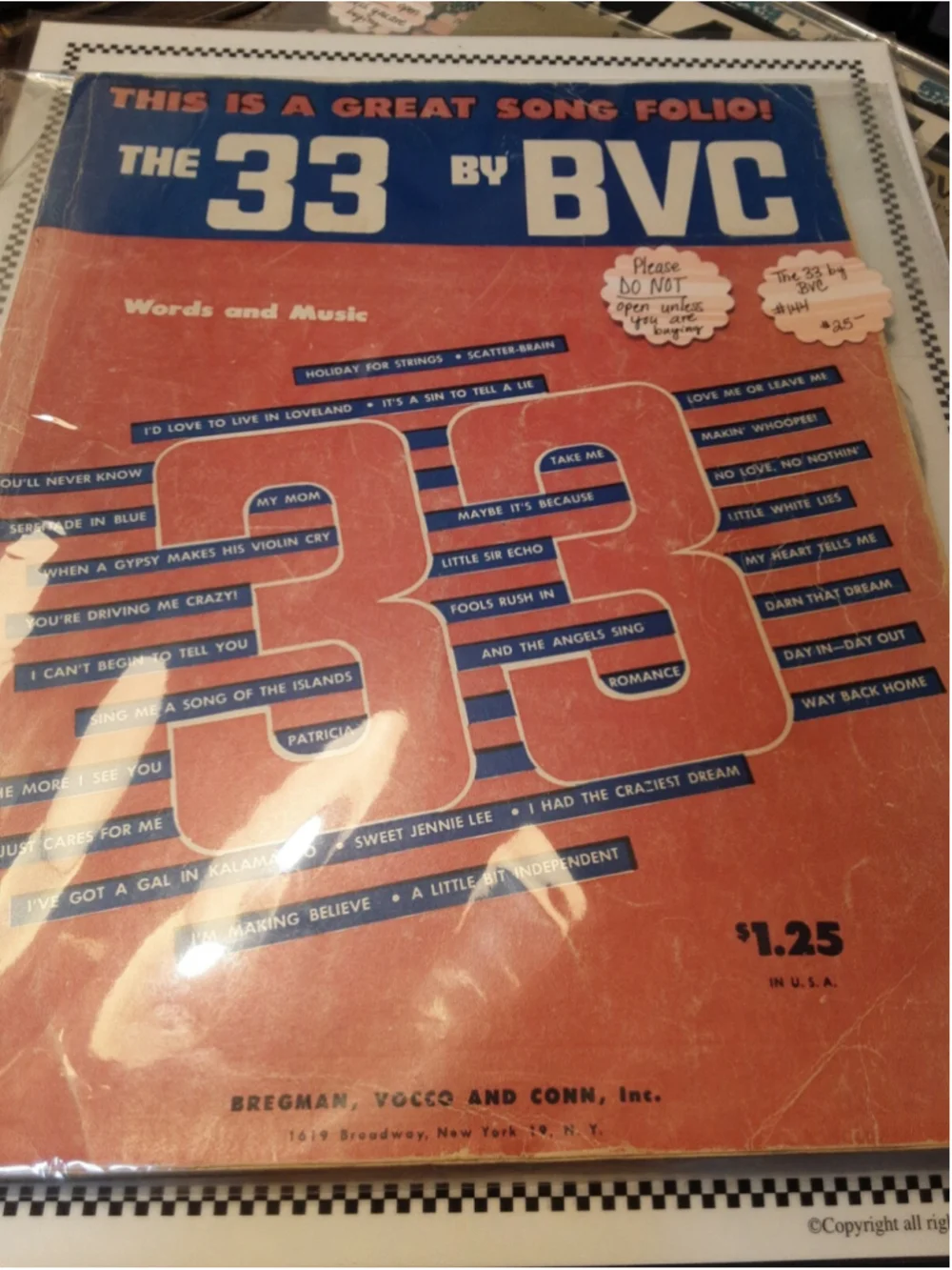 Vintage sheet Music The 33 by BVC This is a great song folio Words & Music